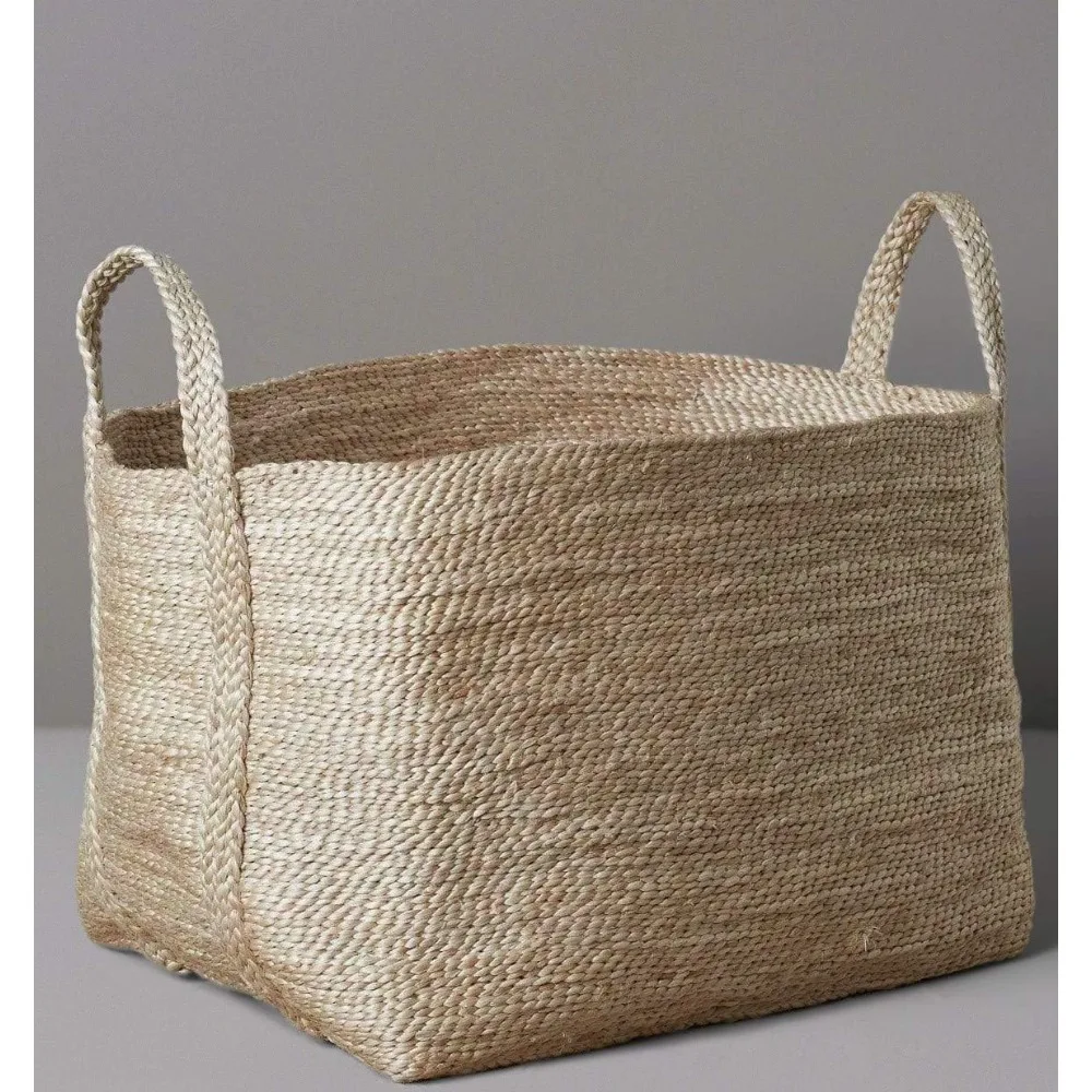 GooBloo Extra Large Handmade Woven Storage Basket Jute Rope - 20” x 14” Tall Decorative Rope Basket Living Room, Toys, Storage