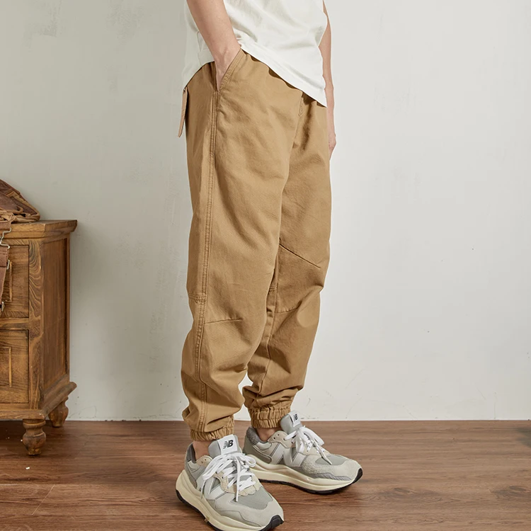 2023 Autumn New Japanese Men's Heavy Elastic Waist Girdle Leg Cargo Pants Fashion Trend Pure Cotton Woven Loose Pants