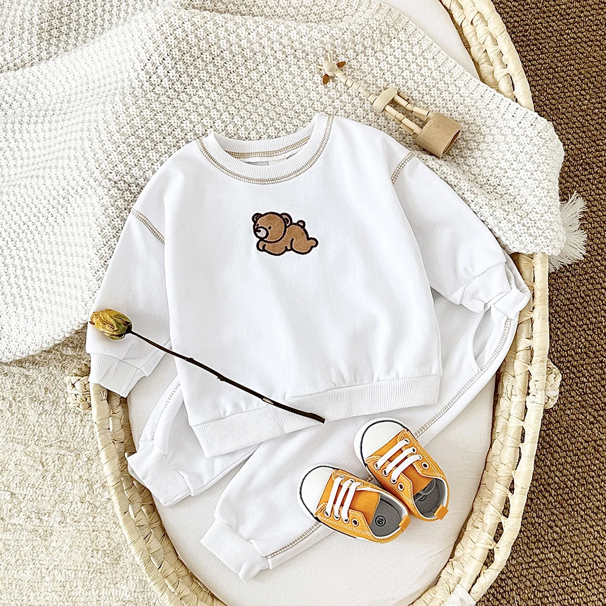 New Baby Sets Spring Autumn Lie Lie Bear Cute Embroidery Toddler Boys Girls Clothes Kids Tracksuit Suit Children Clothing