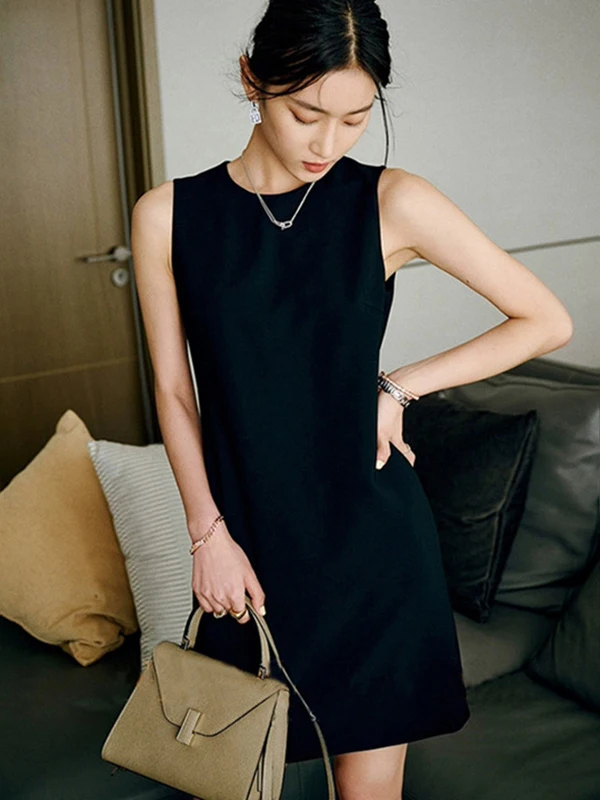 

Женское платье Ele Bla Vest Dr с круглым вырезом, корейский стиль, А-силуэт, с завышенной талией, из полиэстера