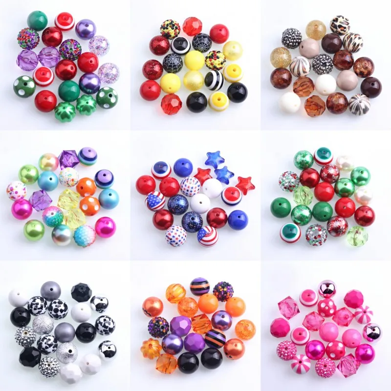 Kwoi Vita AM-059 Rose Color Mix Set 20MM Round Acrylic Chunky Print Beads For Kids Necklace Jewelry Making 50PCS