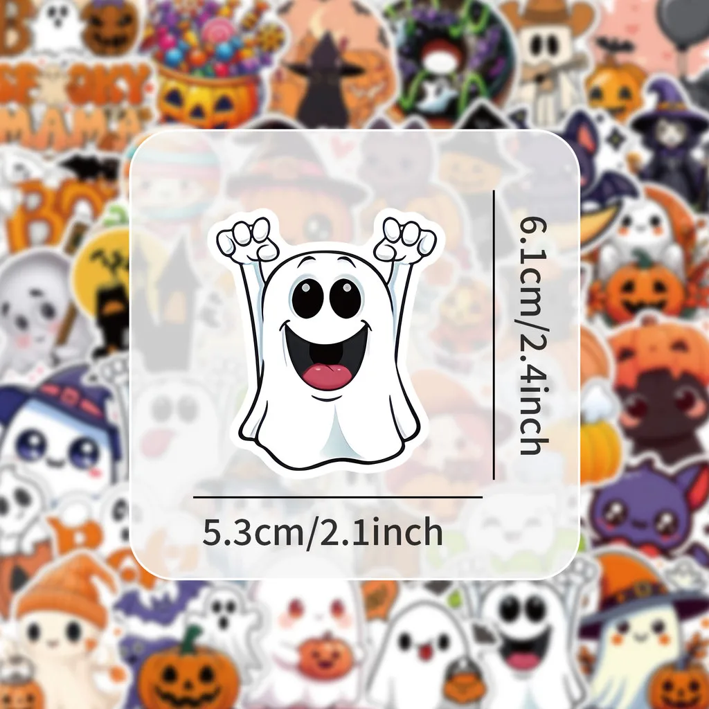 ملصقات كلاسيكية للهالوين مكونة من 50 قطعة - شارات زخرفية لحافظات الهاتف وأجهزة الكمبيوتر المحمولة ومجلات Jack-O'-Lanterns (متجر Anime Worlds)