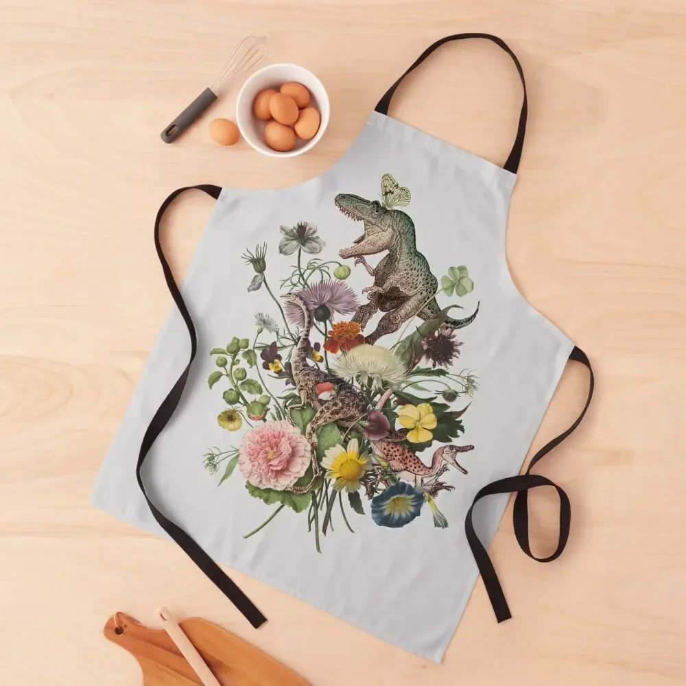 

Cottagecore DINO-MITE Dinosaur Botanical Bouquet Apron Ladies Customizable Woman Kitchen For Man Apron