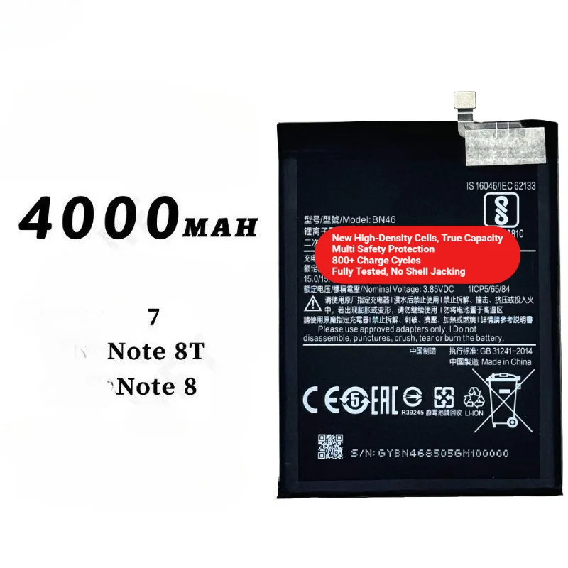 BN46 LONG for Xiaomi Redmi 7/Redmi Note 8T/Redmi Note8 Phone Battery 0Cycle High Capacity Battery Replacement Bateria with Tools