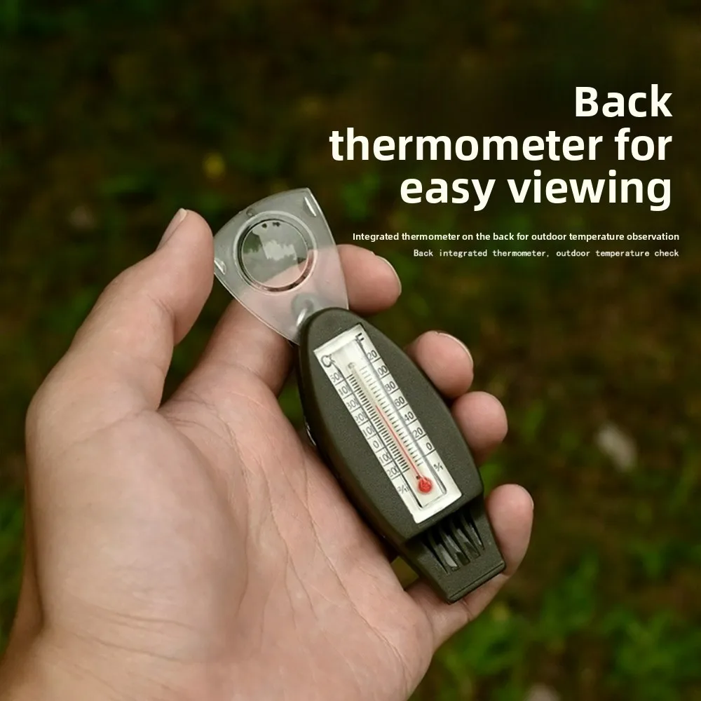 4-in-1 Compact Multi-use Outdoor Portable Compass with Magnifying Glass Thermometer & Emergency Whistle for Camping