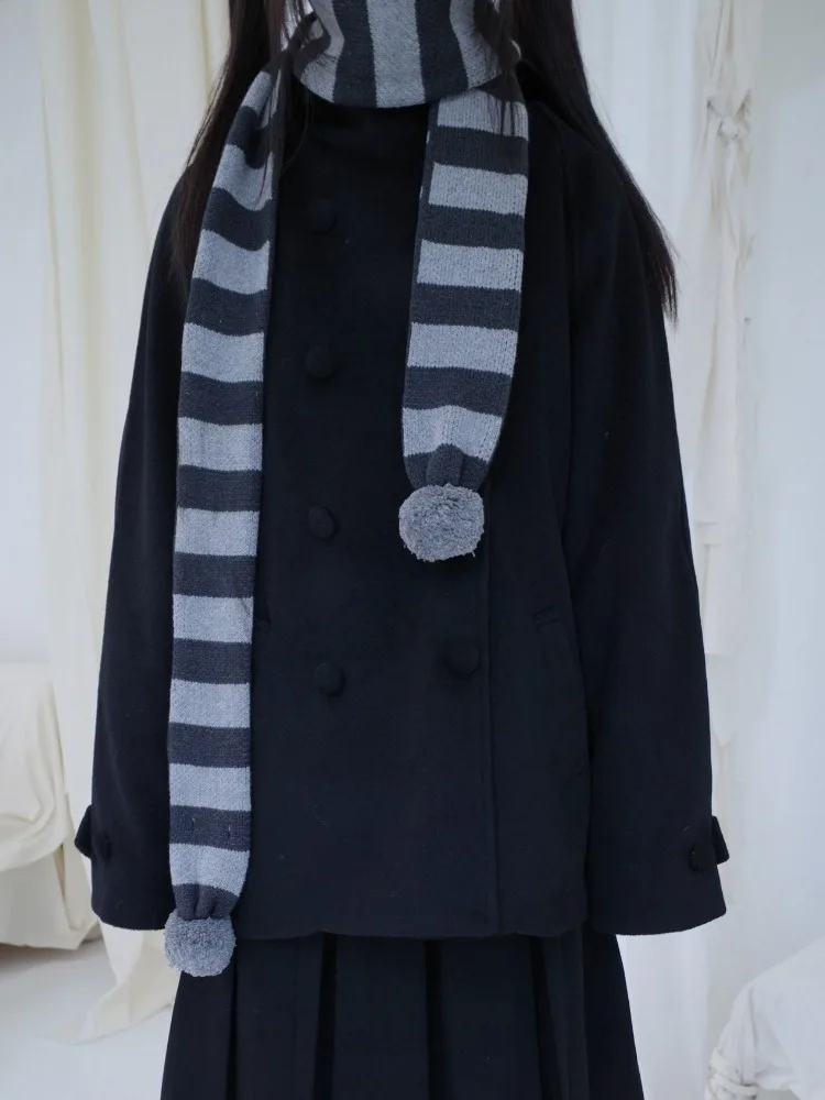 Coreano sle leste portão retro japonês sle faculdade vento casaco duplo breasted casaco de lã chapéu feminino tamanho pequeno casaco inverno