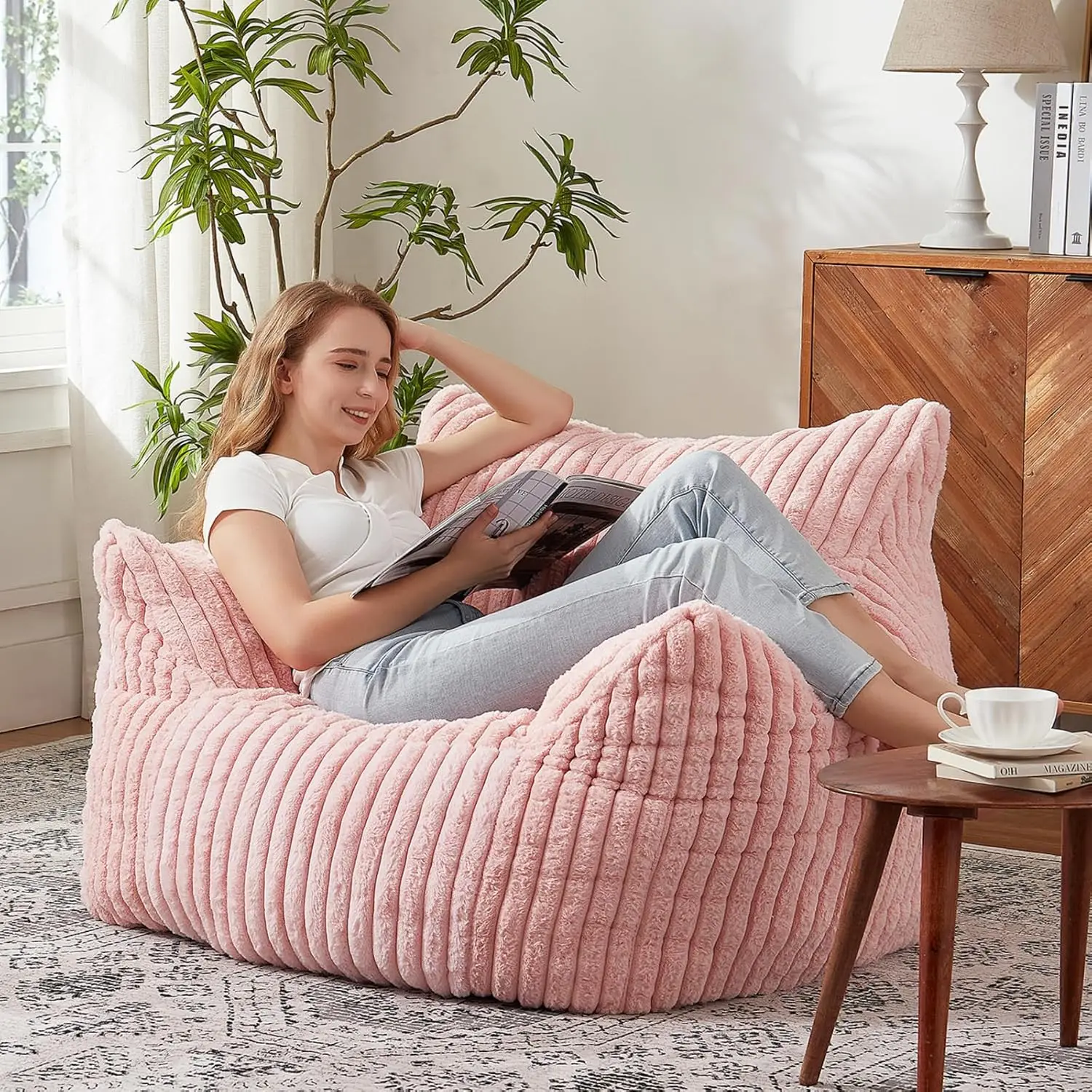 Giant Bean Bag Chairs For Adults With Filling Plush Fluffy Bean Bag Chairs For Teens With Armrests Comfy Beanbag Lazy Couch