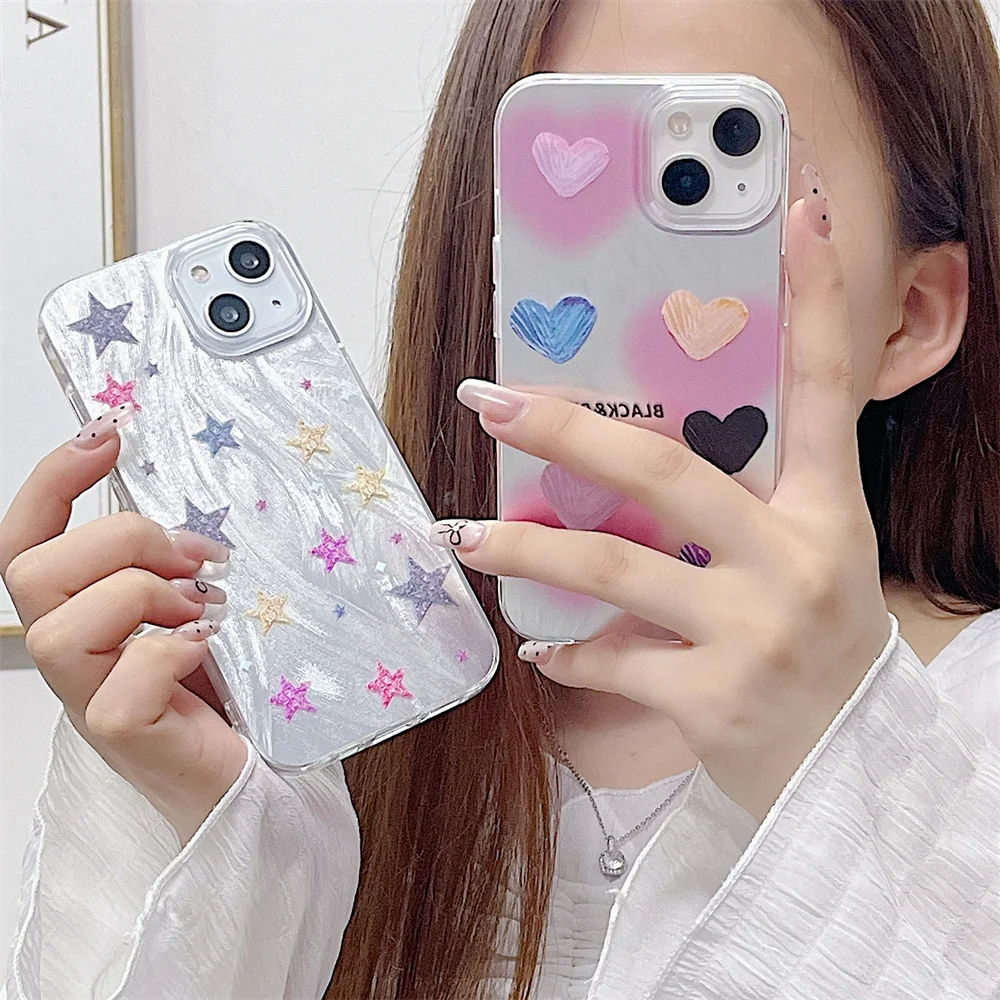 Lovebay Color Love Heart Graffiti Phone Case For iPhone 11 13 12 14 15 Pro Max XR XS Soft Shockproof Aesthetic Back Bumper Cover