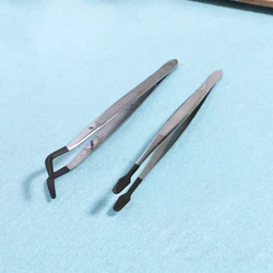 Stainless Steel Tweezers with Rubber Tipped Set of 2 Straight Flat Bent Tip Tweezer for Jewelry Making Coin Stamp Tongs 97QE