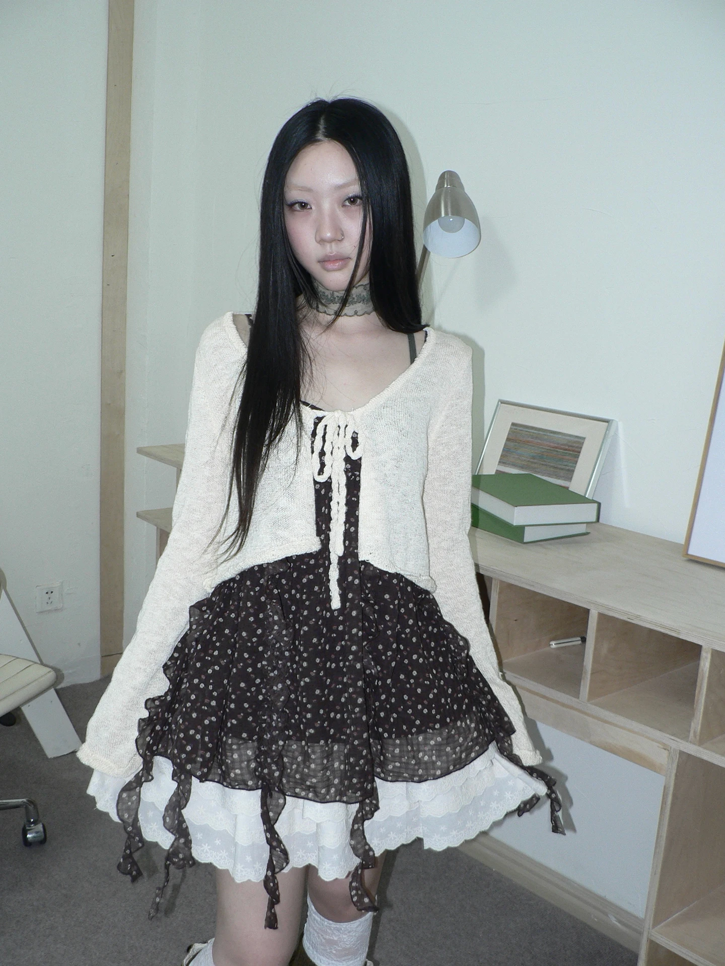 

Вязаный кардиган Angproject Spring Vintage с V-образным вырезом, короткий, с поясом, с длинными рукавами, женский, в стиле многослойности