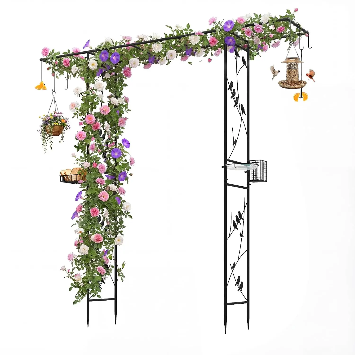 84''Garden Arch with Bird Feeding Station, Metal Bird Feeder Arbor