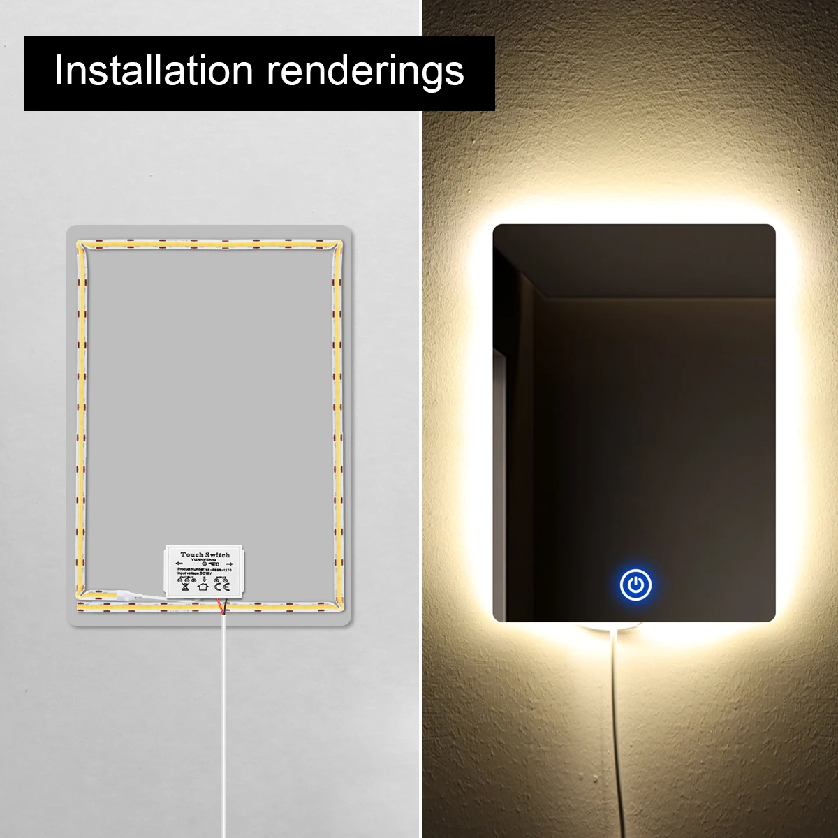 DC12V عكس الضوء LED اللمس مفتاح مستشعر سطوع ستبليس قابل للتعديل للحمام مرآة لوضع مساحيق التجميل منضدة الزينة الخلفية ديكور