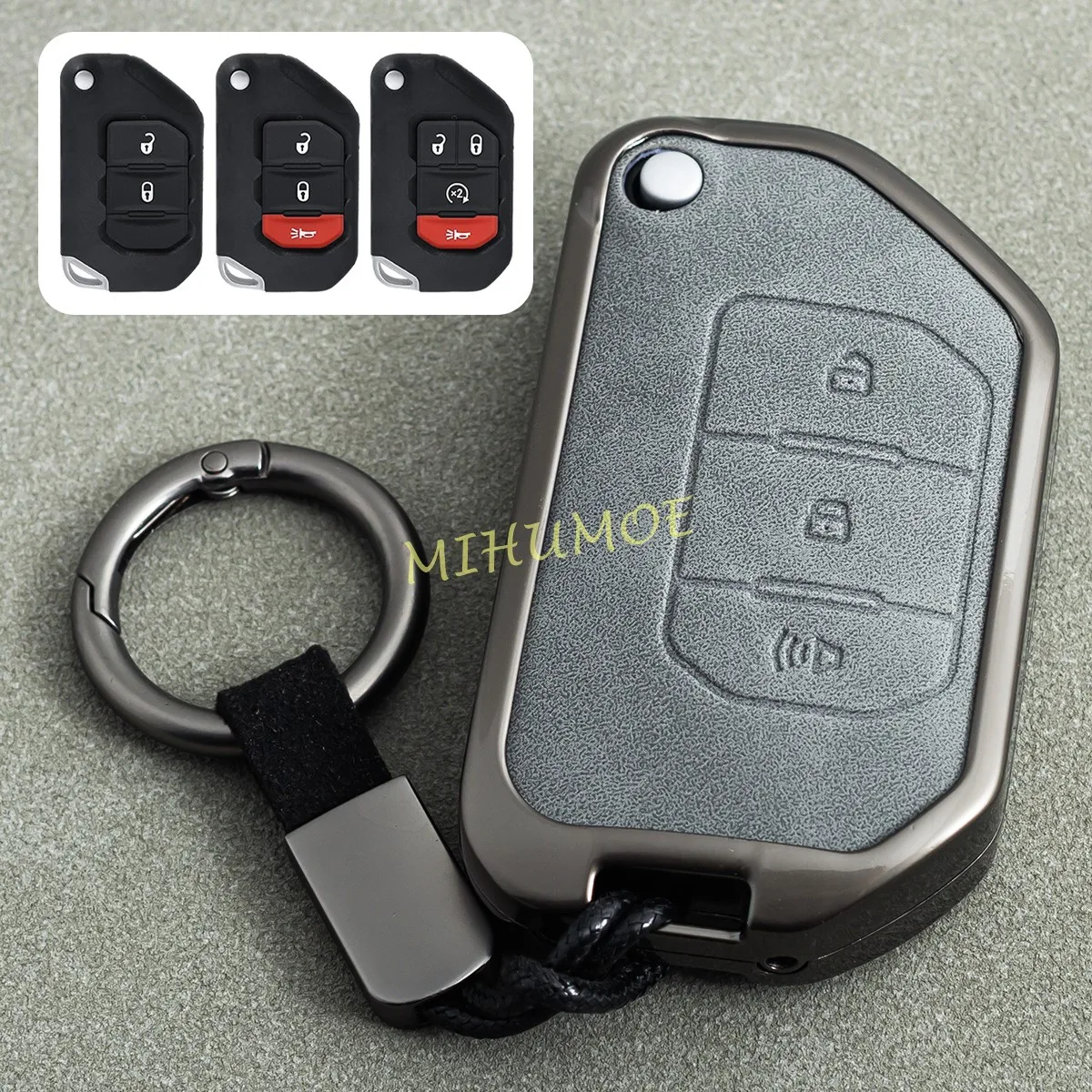 

For 2018-2025 Jeep Wrangler JL Gladiator JT 2 3 4 Button Metal Leather Car Key Fob Case Cover Keychain Accessories