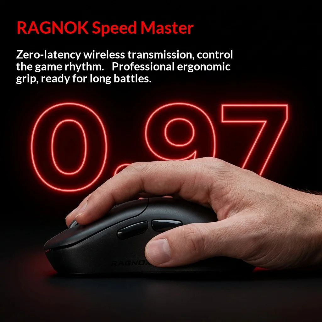 Ragnok Game Mouse Paw3950 Esports Fps Lightweight Tri-Mode Office Game Mouse Wireless 8k Return Rate Magnetic Suction Charging