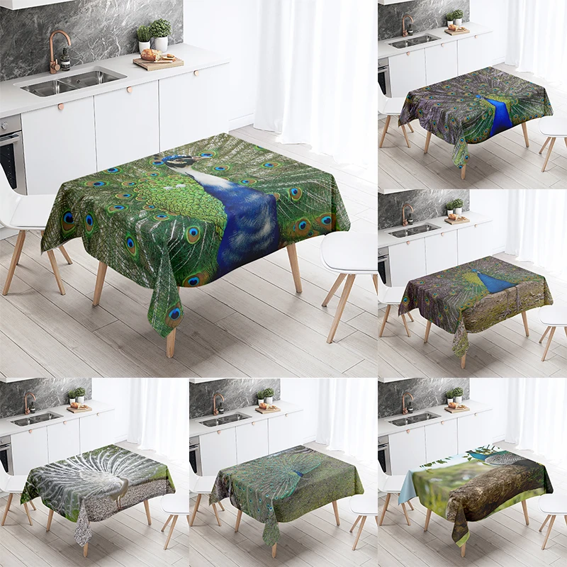 

Beautiful peacock screen printed rectangular tablecloth anti-fouling and waterproof restaurant kitchen