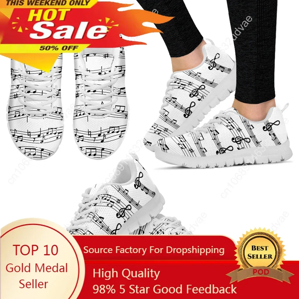 Music Notes Prints 2022 Mesh Shoes Woman Spring Ladies Shoes Lace-Up Flats Sneakers Women Plus Size Footwear