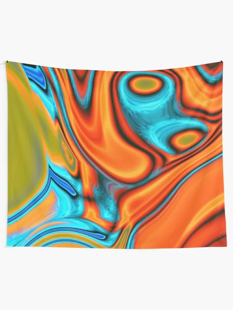 vivid modern Southwest hipster turquoise orange swirls Tapestry Wall Tapestries Room Decorating Aesthetic Tapestry