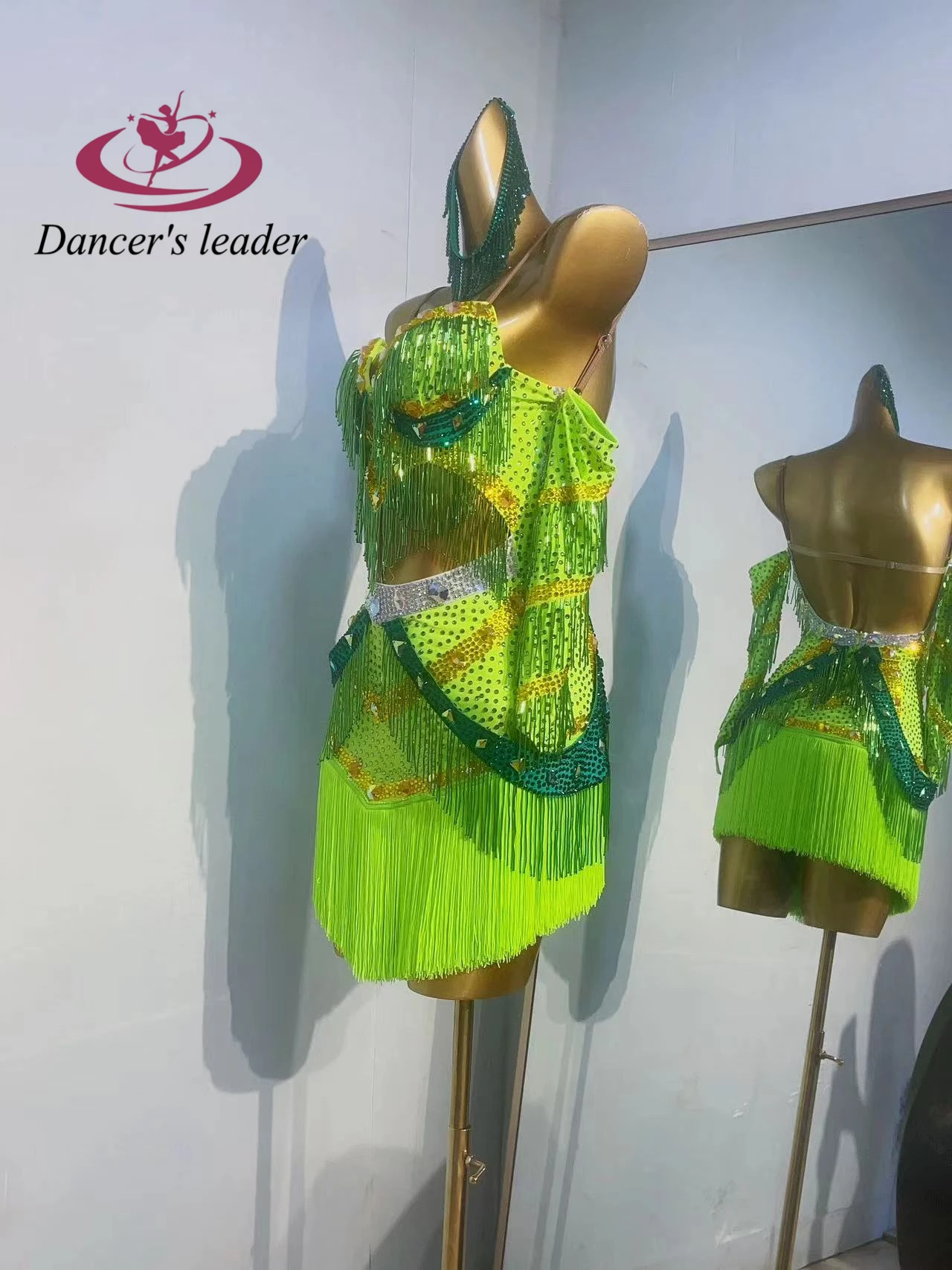 فستان الرقص اللاتيني الراقية مخصص حبة أنبوب شرابة الصدرية سامبا الماس المرأة الكبار مرحلة الملابس المهنية #6