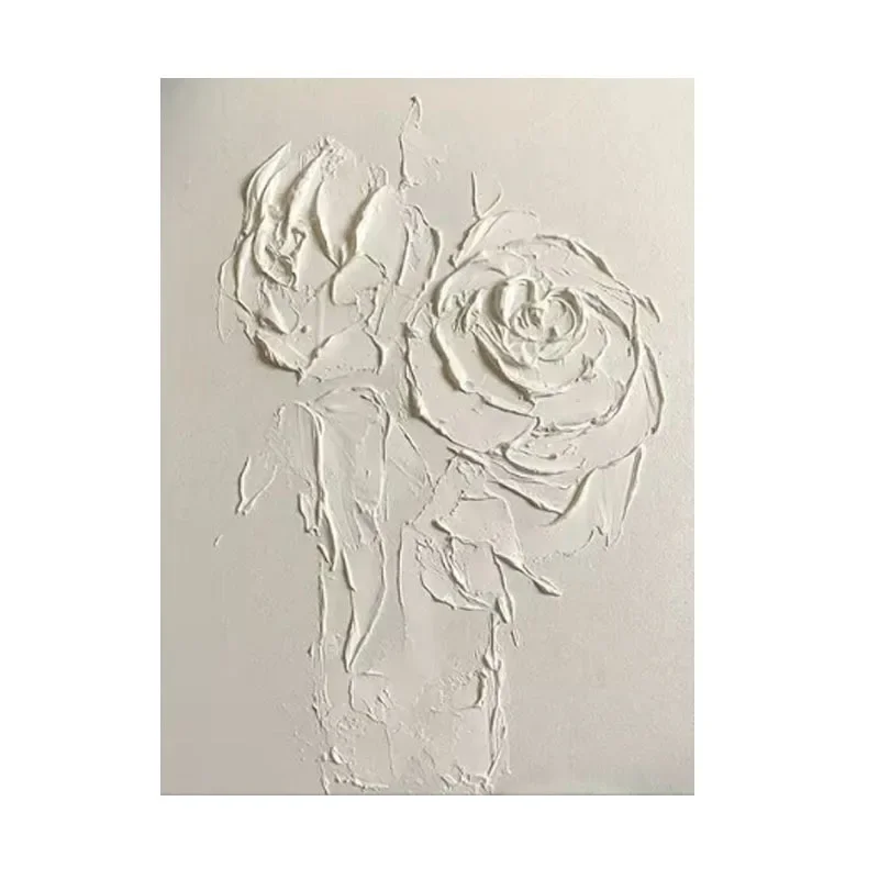Pure hand-painted white oil painting wabi wind living room background wall decorative painting rose art dining room lying