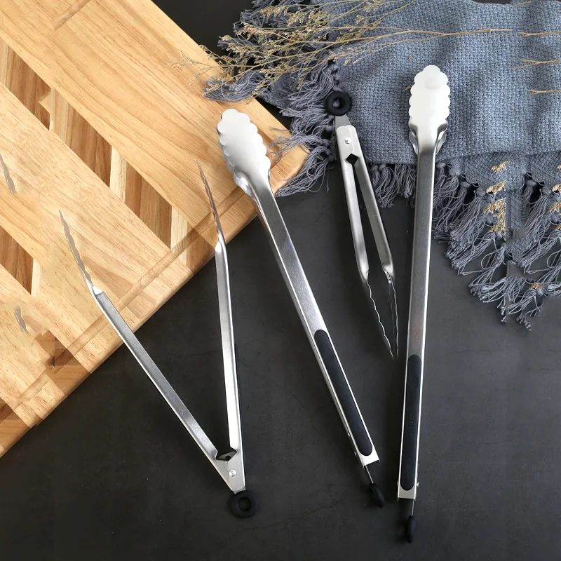 9/12/14/16 Inch Bbq Tongs Non-Slip Handle Stainless Steel Fried Barbecue Clip Salad Bread Clamp Kitchen Tools Meat Food Clip