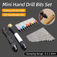 Mini Micro Aluminum 0.3-3.4mm Hand Drill With Keyless Chuck Rotary Hand Tools Wood Drilling + HSS Twist Drill Bits Set Manual