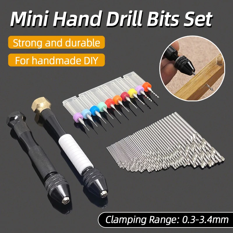 Mini Micro Aluminum 0.3-3.4mm Hand Drill With Keyless Chuck Rotary Hand Tools Wood Drilling + HSS Twist Drill Bits Set Manual