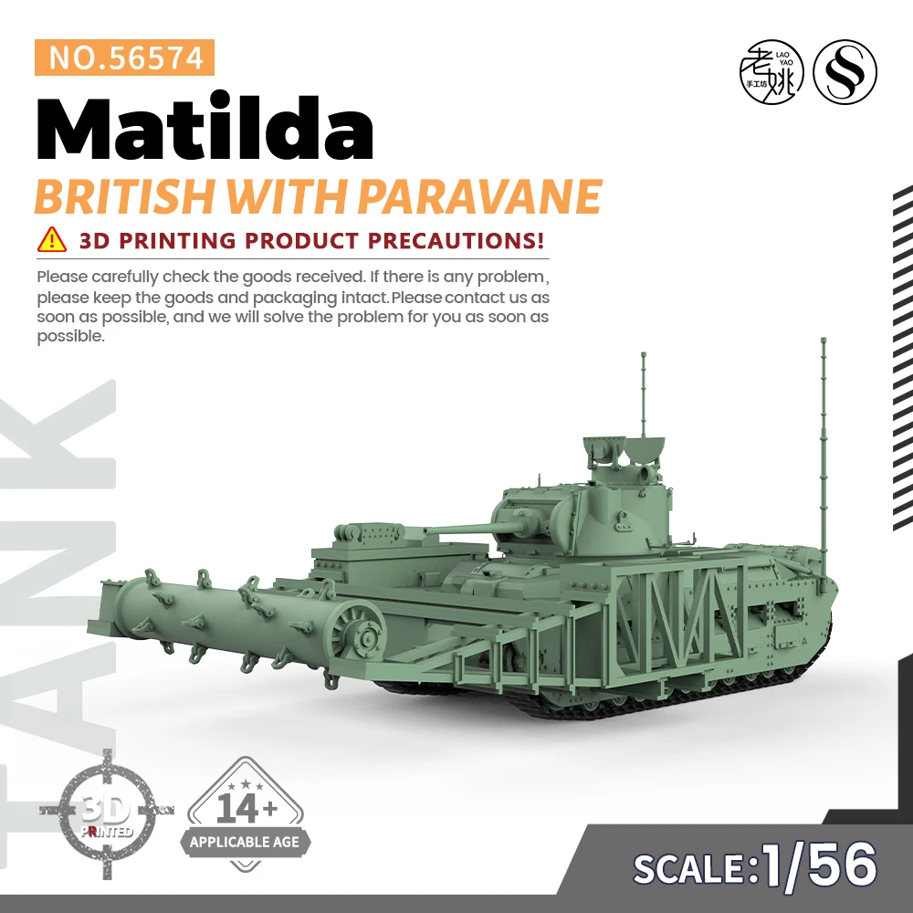 SSMODEL Kit Modelo Militar, Matilda britânica com Paravane, WWII War Games, SS574, 1:56