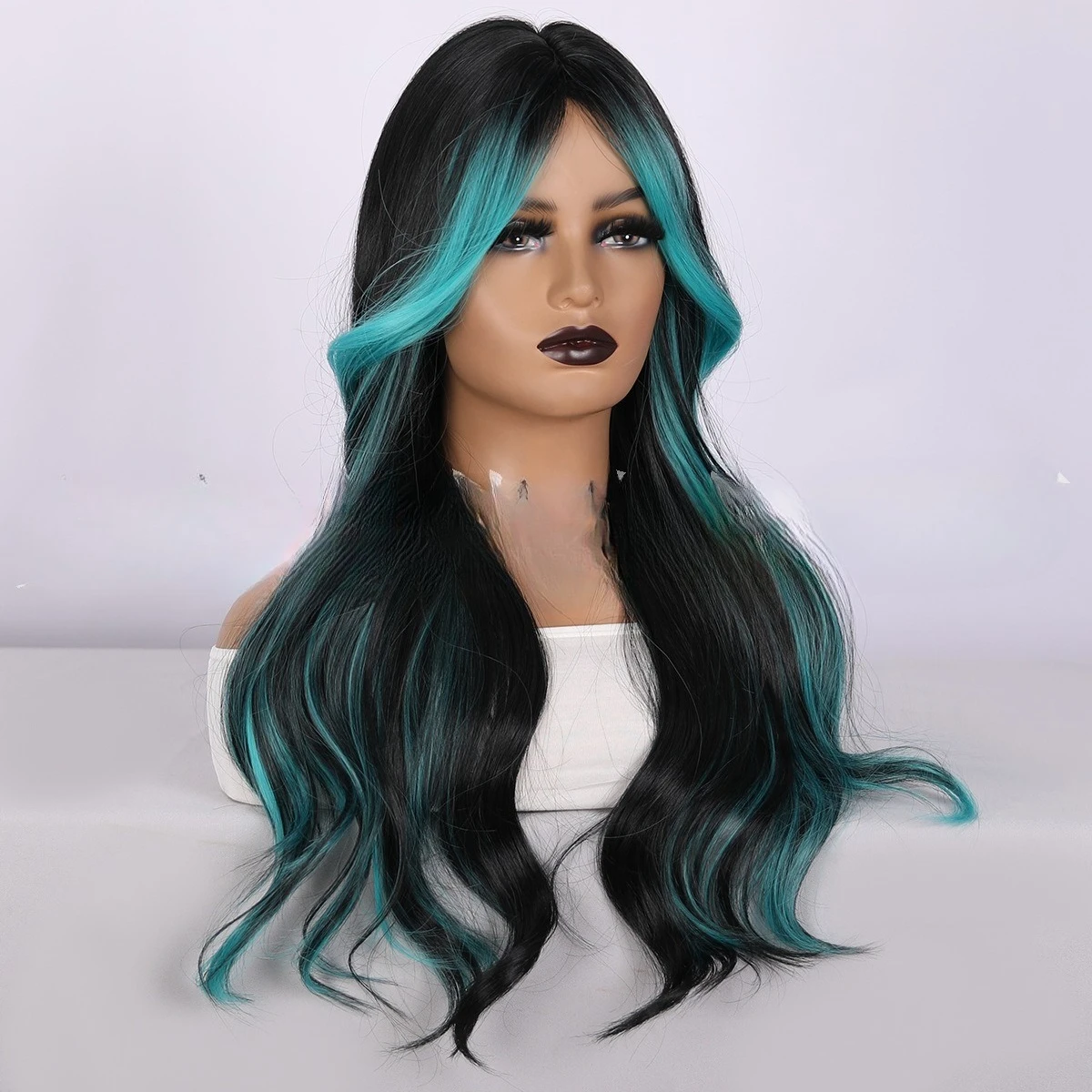 Moda europeia e americana novos destaques pretos de 24 polegadas e peruca verde de onda grande