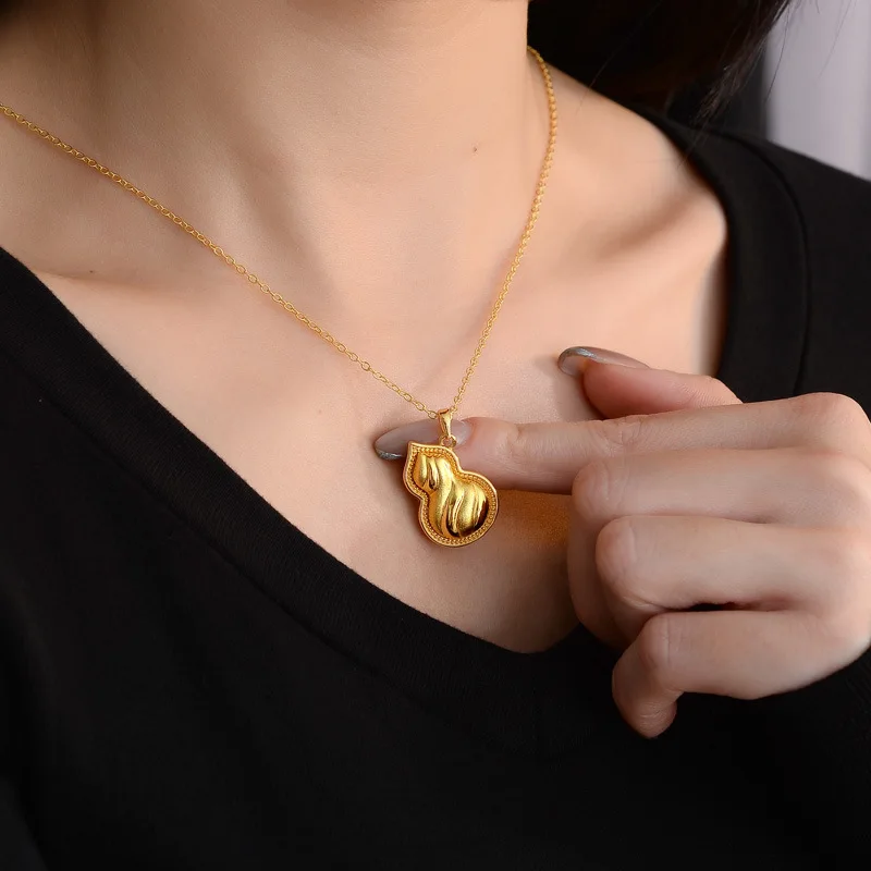 

Fashion Kt18 Gold Color Safe Gourd Pendant for Women Wedding Engagement O Link Chain Pendant Wedding Birthday Jewelry