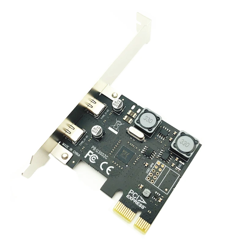Hub Adapter Controller VIA Chip PCIE USB Add On Card For Desktop PC PCI Express X1 to USB 3.0 5Gbps 2-Port Type C Expansion Card