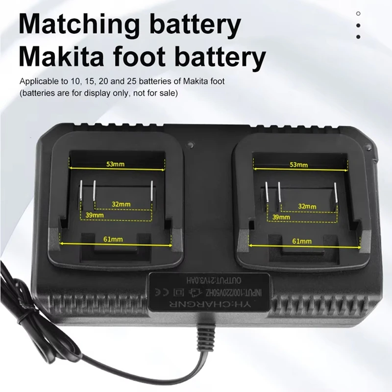 Dual Battery Charger for BL1415 BL1815 BL1830 BL1850 3.0A 18V 21V MAX Li Ion Battery Fast Charger 2 Slot EU Plug-ABWY