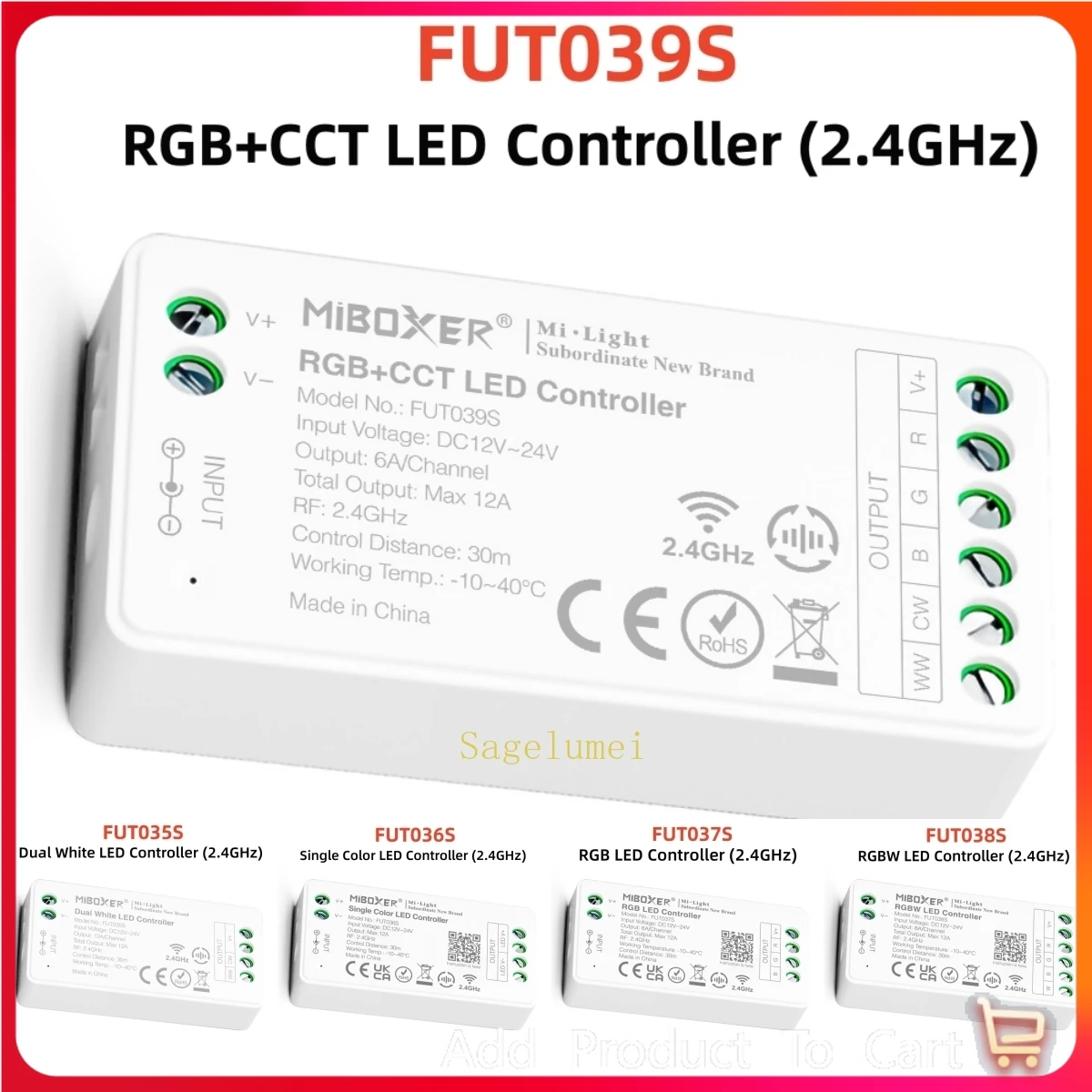 MiBoxer LED Controller FUT035S FUT036S FUT037S FUT038S FUT039S for CCT /Single Color /RGB /RGBW/RGB+CCT Strip Light DC12V~24V