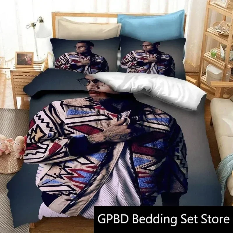 3D Print Rapper Chris Brown Bedding Set Double Twin King Duvet Cover Comforter Pillowcase Boys Girls Adults Bedroom