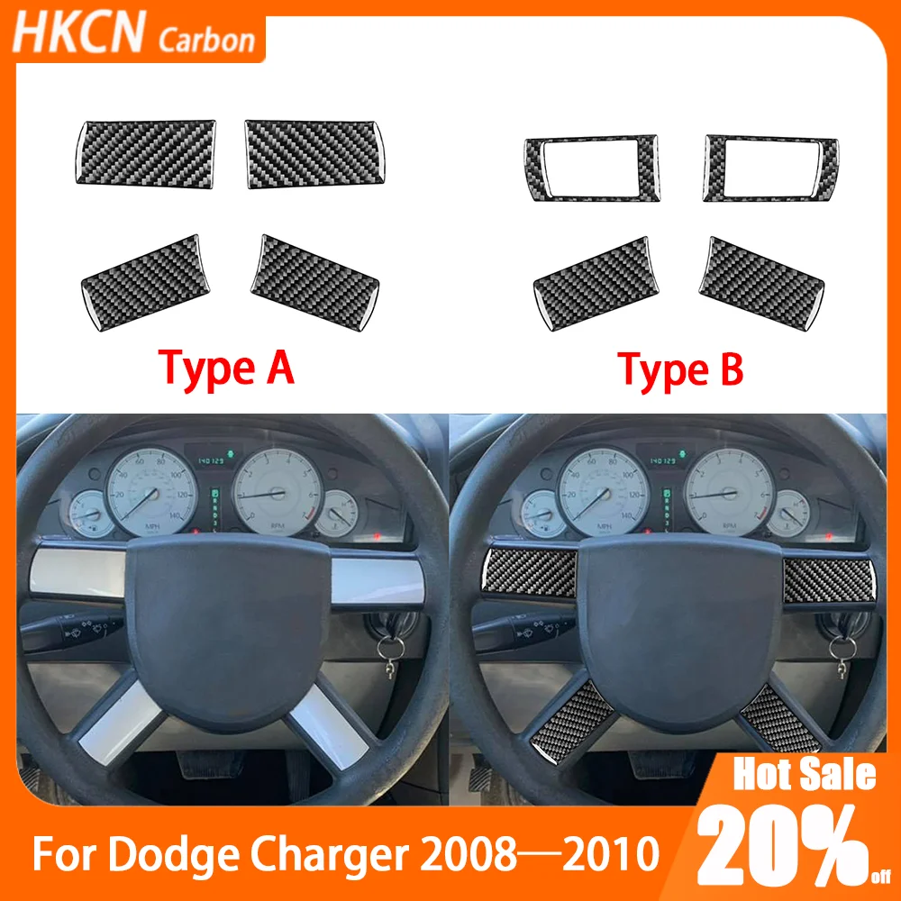 

Carbon Fiber Steering Wheel Button Panel Car Interior Accessories Cover Trim Sticker Modification For Dodge Charger 2008—2010
