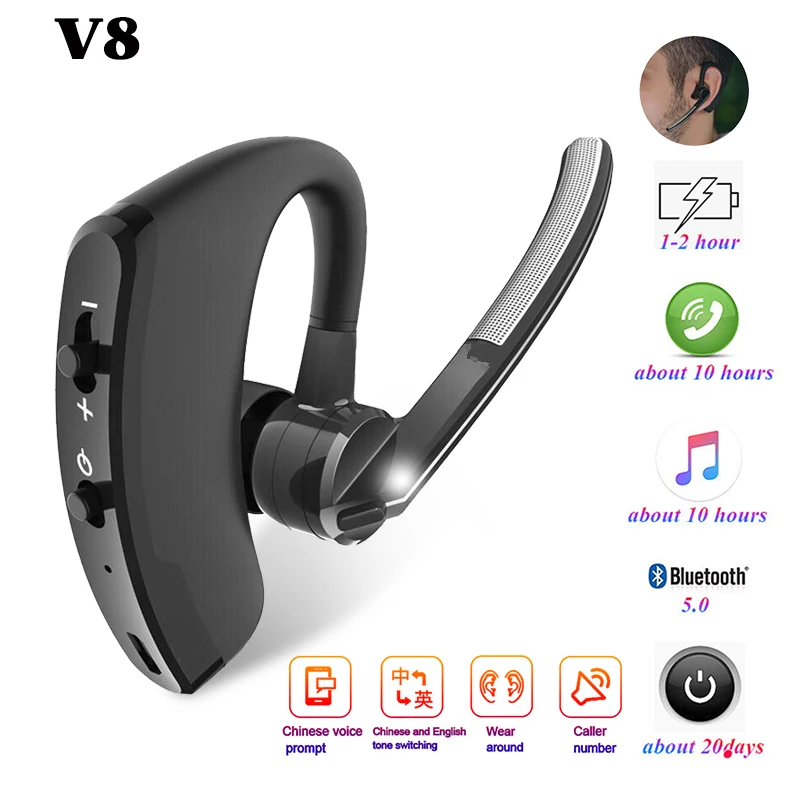 Blutooth Earphone Wireless Stereo HD Mic Headphones Bluetooth Hands In Car Kit W/Noise-Canceling Mic - Voice Controls For iPhone