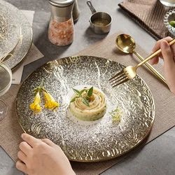 Light Luxury Relief Ceramic Dining Plate Western Restaurant Steak Dining Plate Ceramic Tableware Exquisite Japanese Cuisine Set