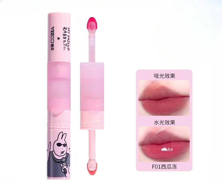 VEECCI X Pink Rabbit co-branded brilho labial de ponta dupla brilho labial copo antiaderente batom de pout nu