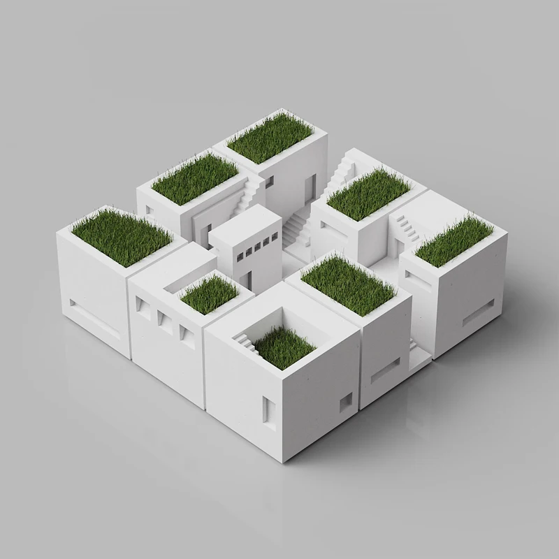 Creative cement building model moss micro landscape ornaments, modern simple home decoration house shape pen holder flower pot