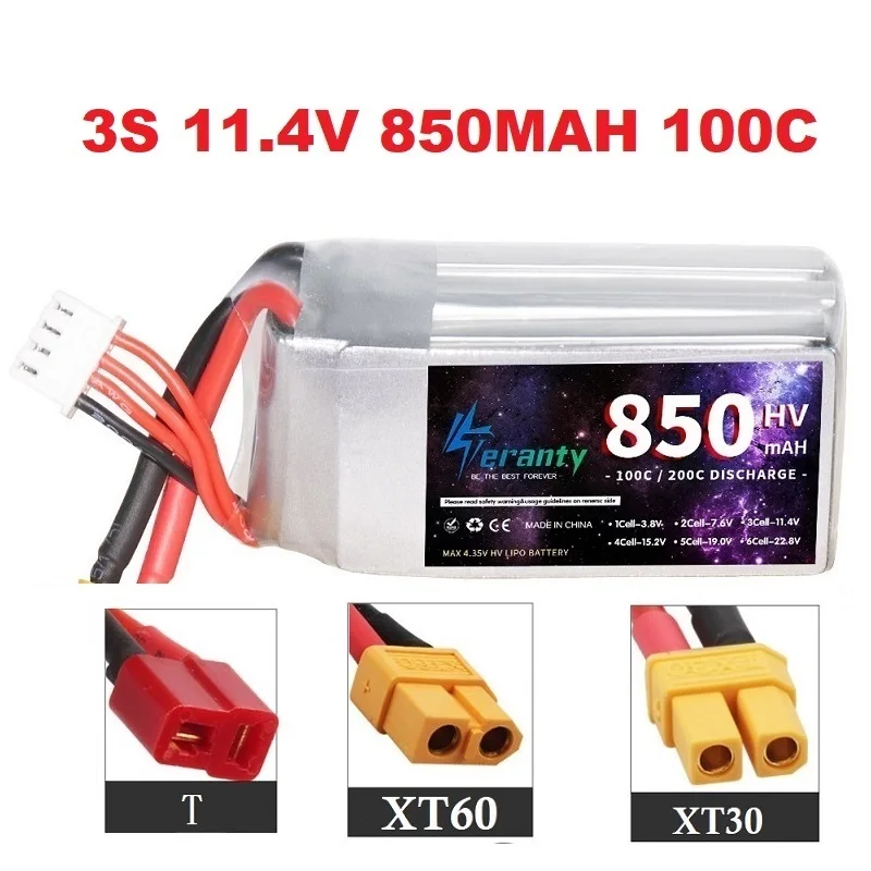 TERANTY HV 11.4V Lipo Battery 850mAh 100C With XT30 Plug For RC FPV Airplane Quadcopter Helicopter Drone Parts 3S Battery