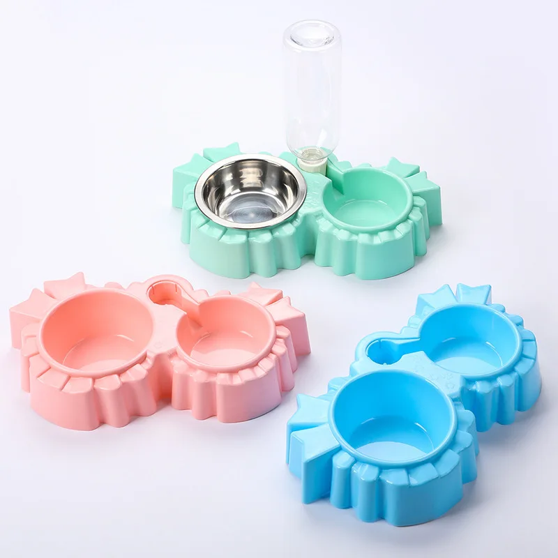 

Dual Station Automatic Dispenser Bowls Resin Feeding Dish Nonslip Safe Material Indoor Double Food Container Kitten For Cats