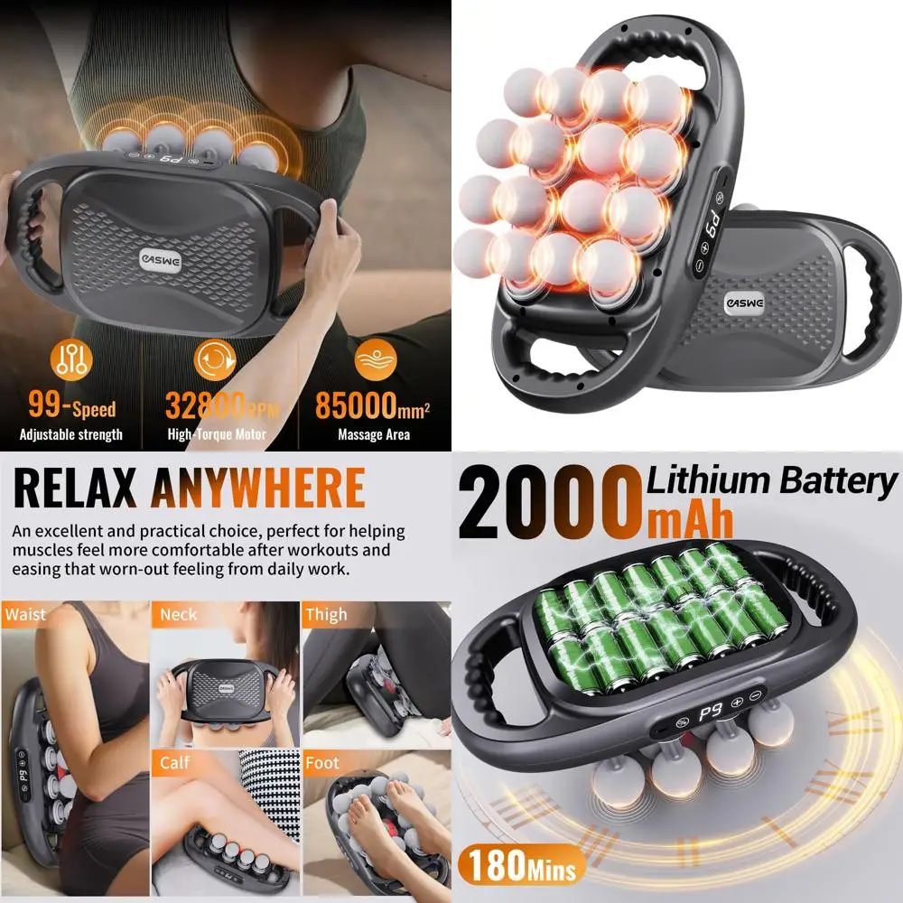 

16-Head Electric Deep Tissue Massager for Full-Body Relief - Adjustable Speeds, Ideal for Neck, Back, Shoulders, Legs