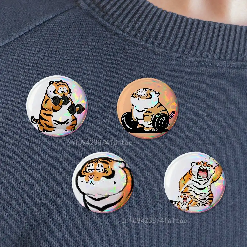 Funny Cute Tiger Emojis Badges 25mm 32mm 44mm 58mm 75mm Round Cosplay Pin Bag Decor Fans Collect Friends Gifts Souvenir