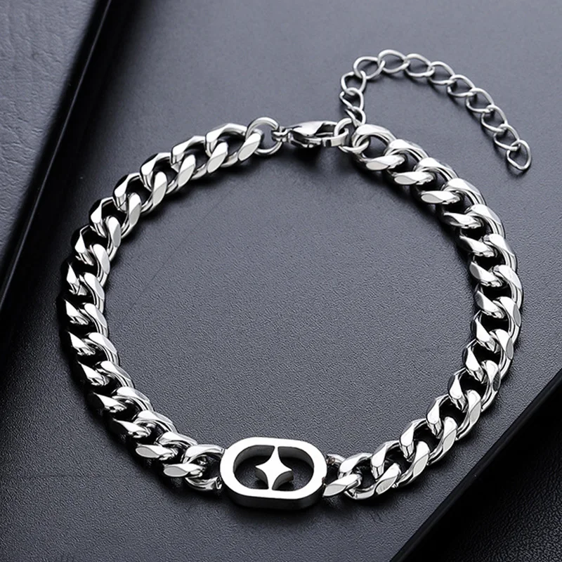 Pulseira Retro Star Cuban Link Chain para Homens, Aço Inoxidável, Punk, Gótico, Acessórios Hip Hop, Joias Designer, Unisex, Presente Trendy