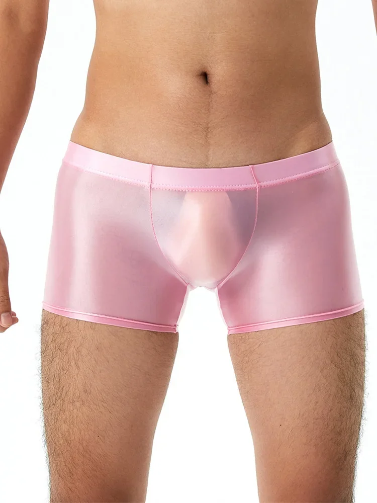 

U-выпуклая сумка, сексуальные мужские трусы-боксеры, ультратонкие прозрачные трусы, масляные блестящие комфортные дышащие трусы с мешочком