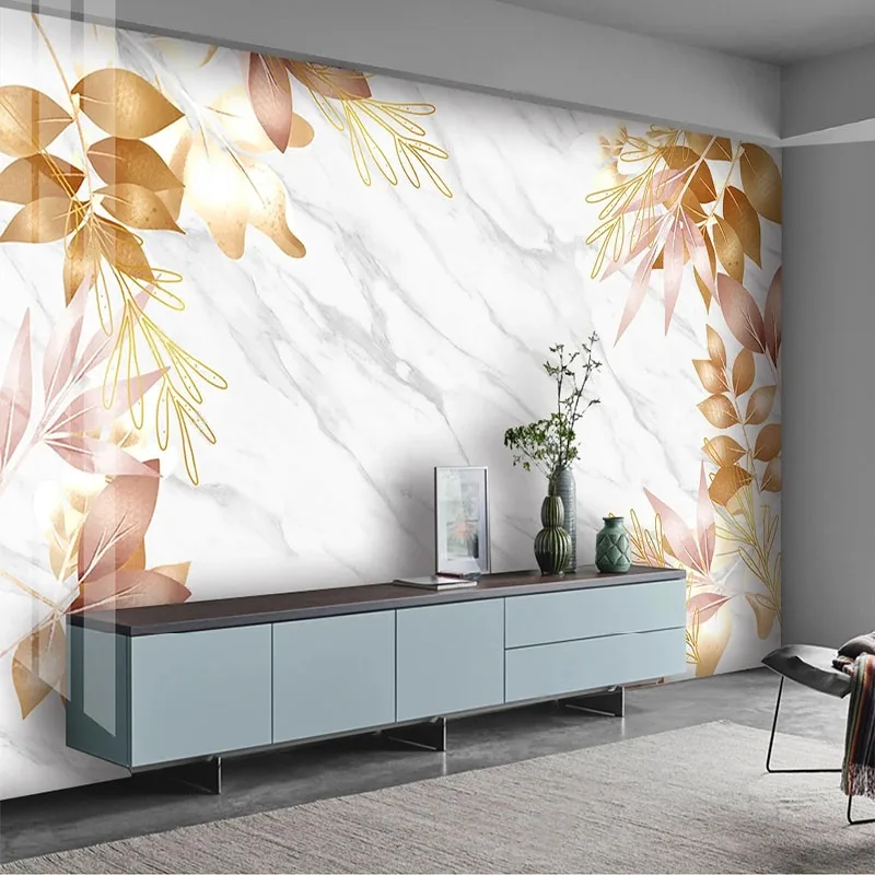 Custom 3D Photo Mural Wallpaper Light Luxury Leaf Marble TV Background Wall Papel Pintado Pared Home Décor Tapety Fresco Stikcer