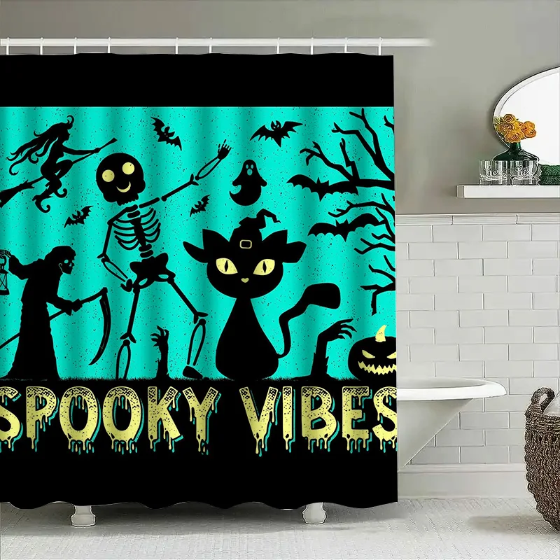 

Tuniu Жуткий Хэллоуин Скелет Летучая Мышь Черный Кот Занавеска Для Душа Декор Комнаты Страшные Вибрации Подарок