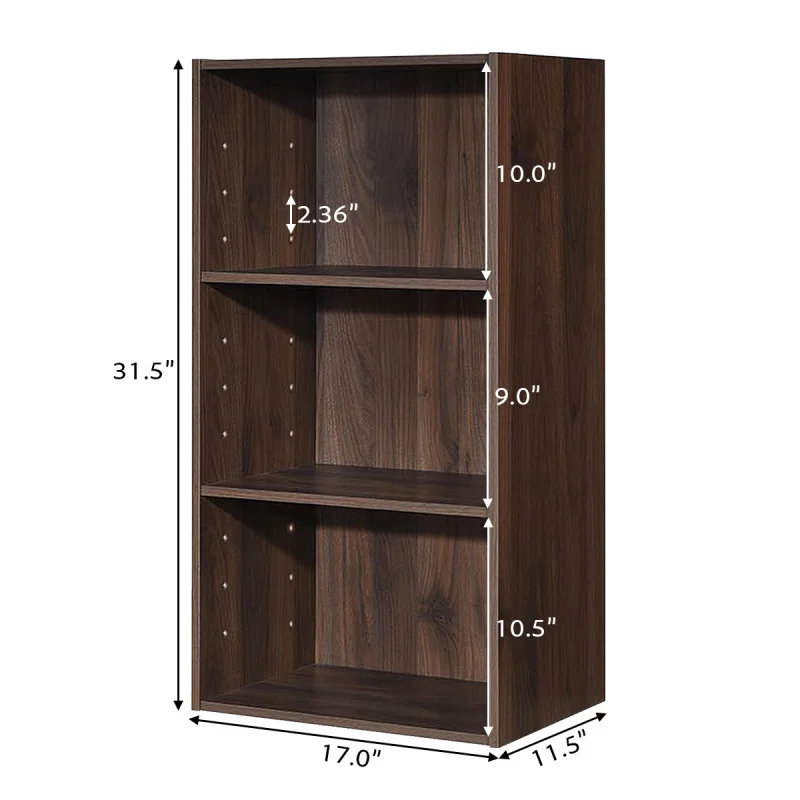 Custom.Goplus 3 Open Shelf Bookcase Modern Multi-Functional Storage Display Cabinet Walnut
