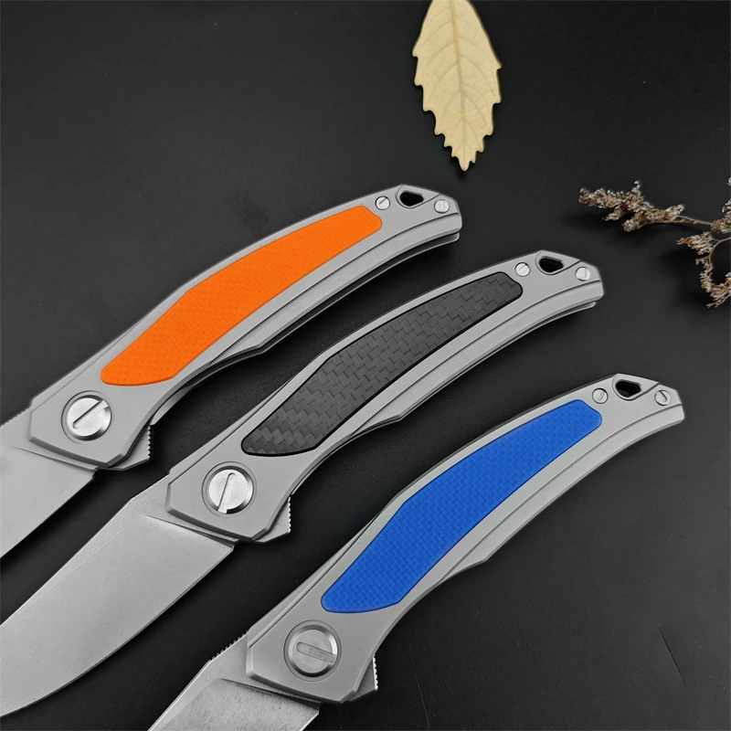 Bear Head Quantum Folding Knife, Tactical Hunting D2 Blade Outdoor Camping 420 Steel Inlaid Carbon Fiber Handle EDC Small Knife