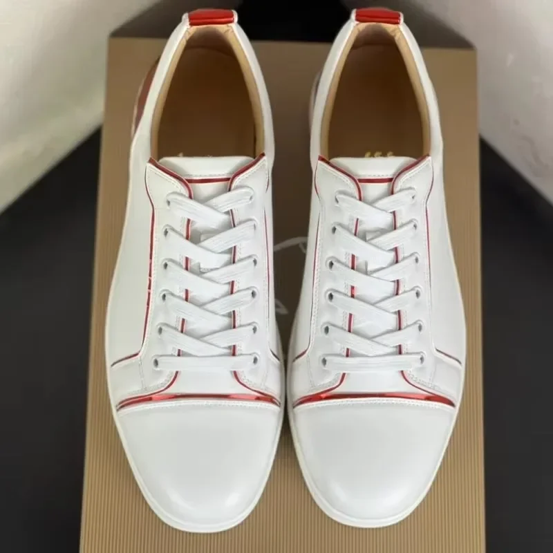 

Men's and Women's White Luxury Red Bottom Leather Sneakers Spring and Autumn Outdoor Casual Shoes