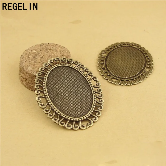 REGELIN antyczne posrebrzane Alloy Cameo 30*40mm owalne ustawienia Cabochon 5 sztuk/partia biżuteria ustalenia i komponenty akcesoria